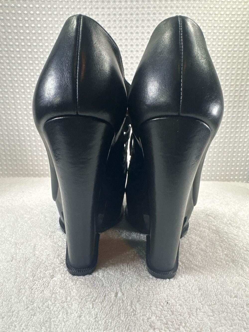 Yves Saint Laurent Hortense Black Leather Platform Wedge Sandals - Picture 5 of 12
